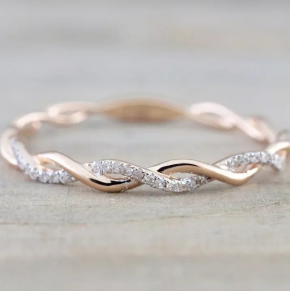 Rose Gold Delicate Twisted Eternity Band Wave Ring
